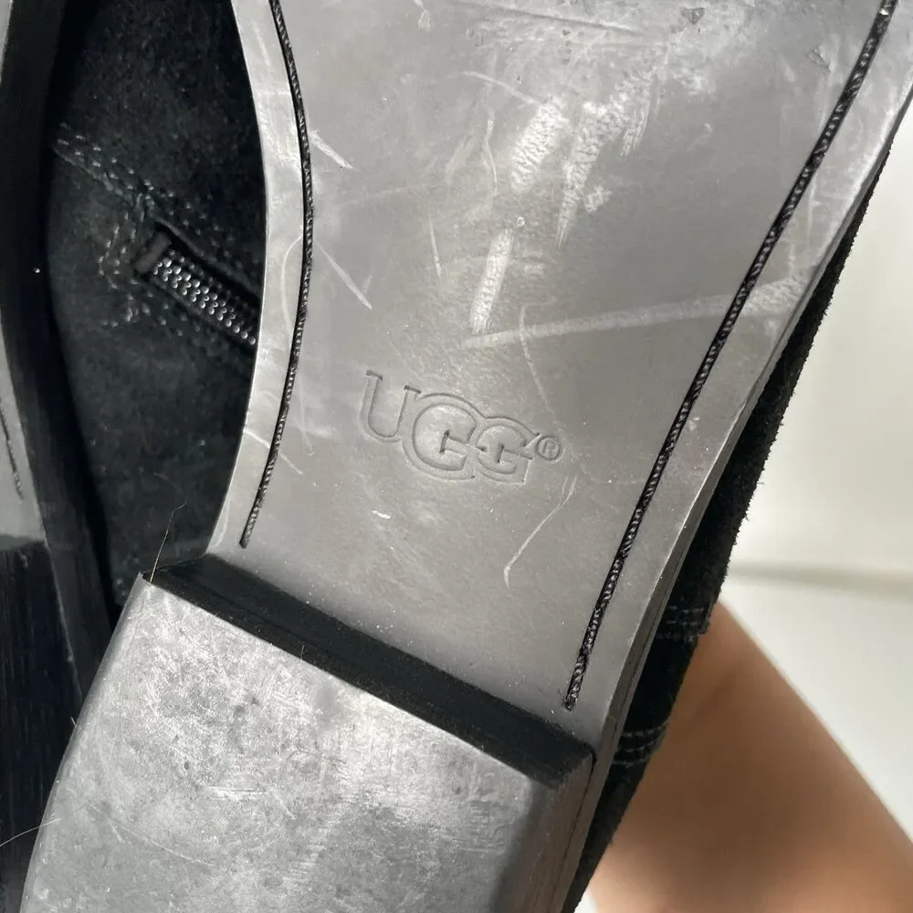 UGG Kelsea Ankle Booties Boots Shoes Black Leather Suede Buckle Women's Size 8.5